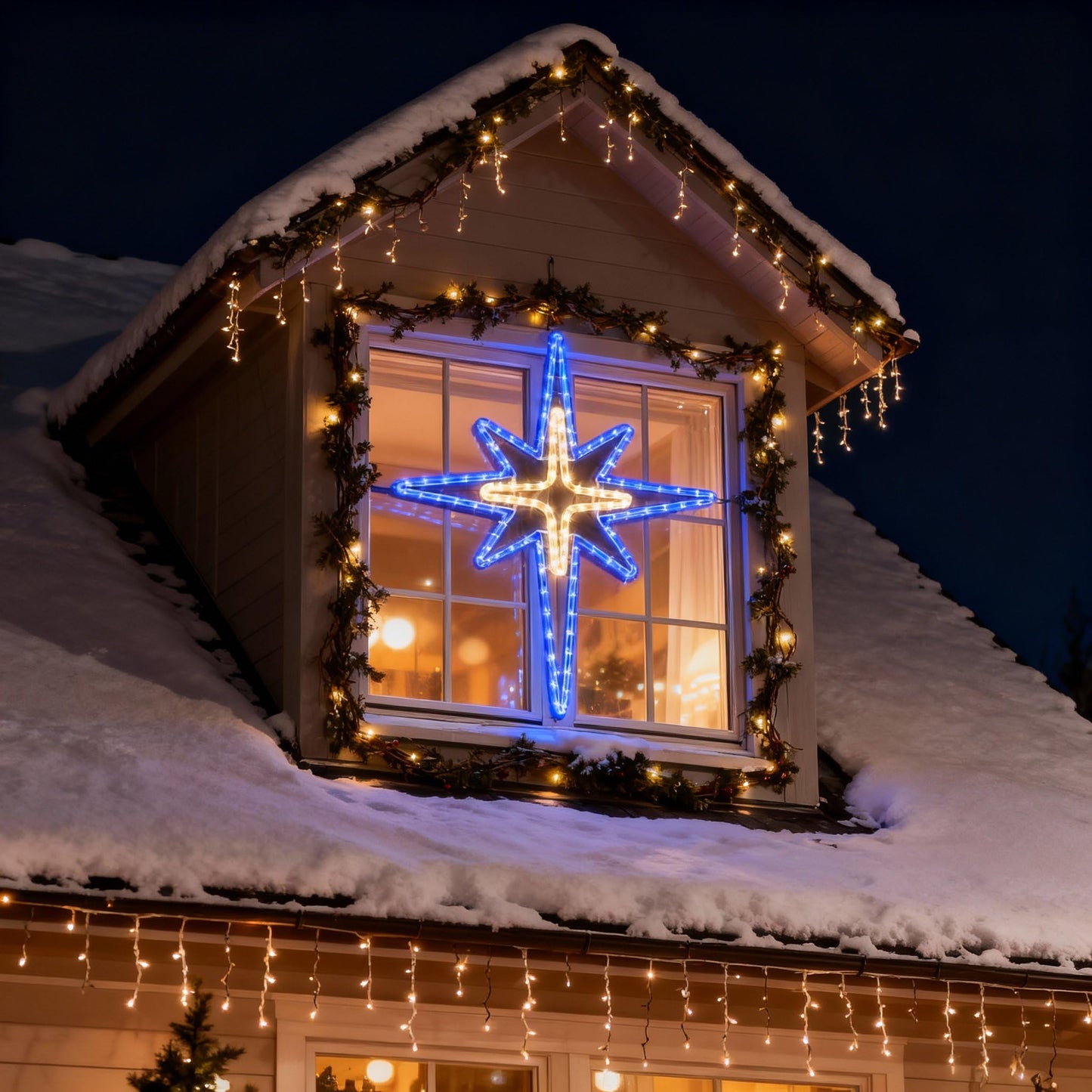 Wettal 36'' Christmas Star of Bethlehem LED Star Hanging Lights Nativity Holy Family Light for Door Window Porch Wall Decoration Plug Operated Lighted Hanging Tree Topper(Blue, Warm Light)