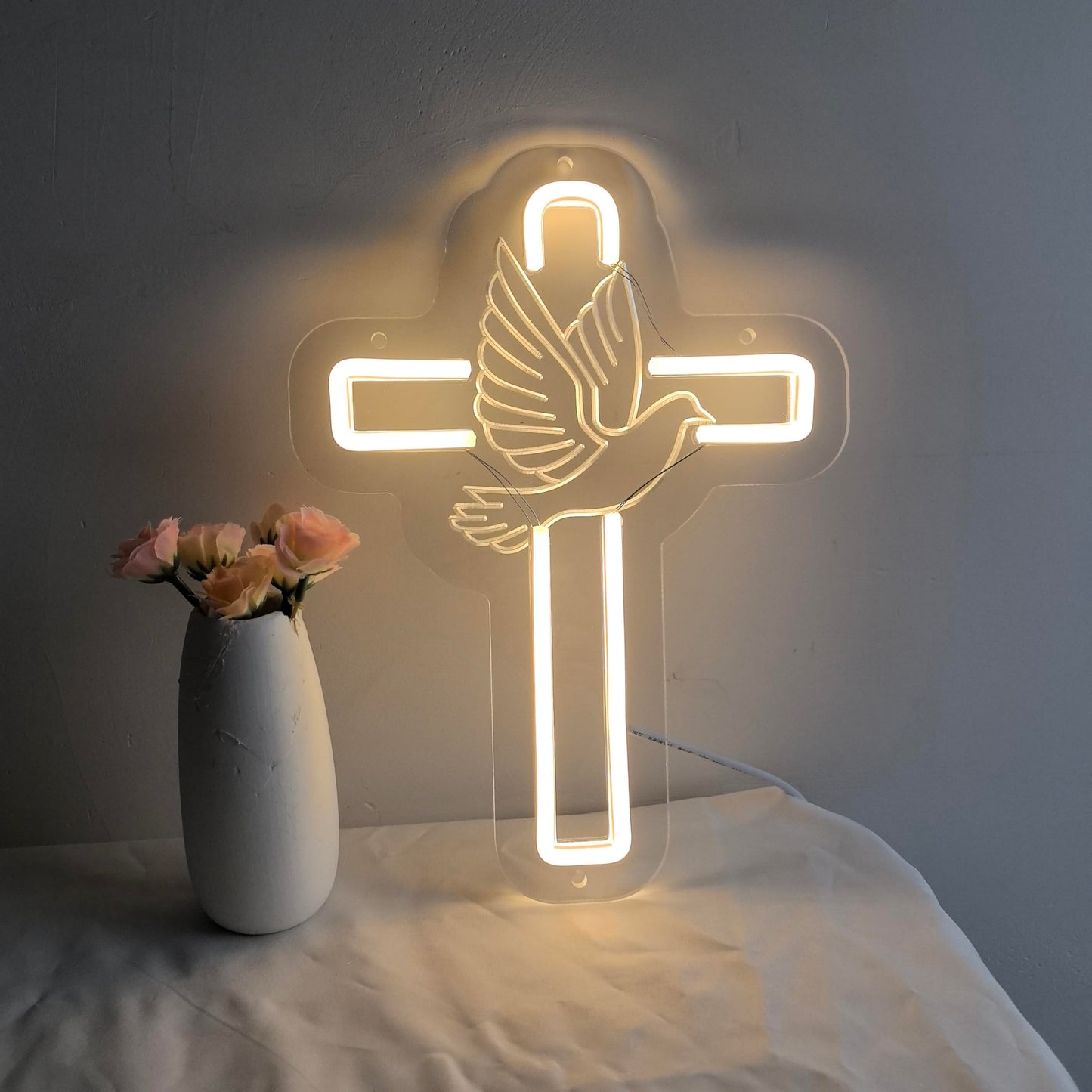 Dove of Peace Cross Neon Signs Jesus Neon Signs LED Wall Decor for Bedroom Living Room Weddings, LED Light Sign for Home Decor, Religious Events, Christmas Easter Celebrations Gifts