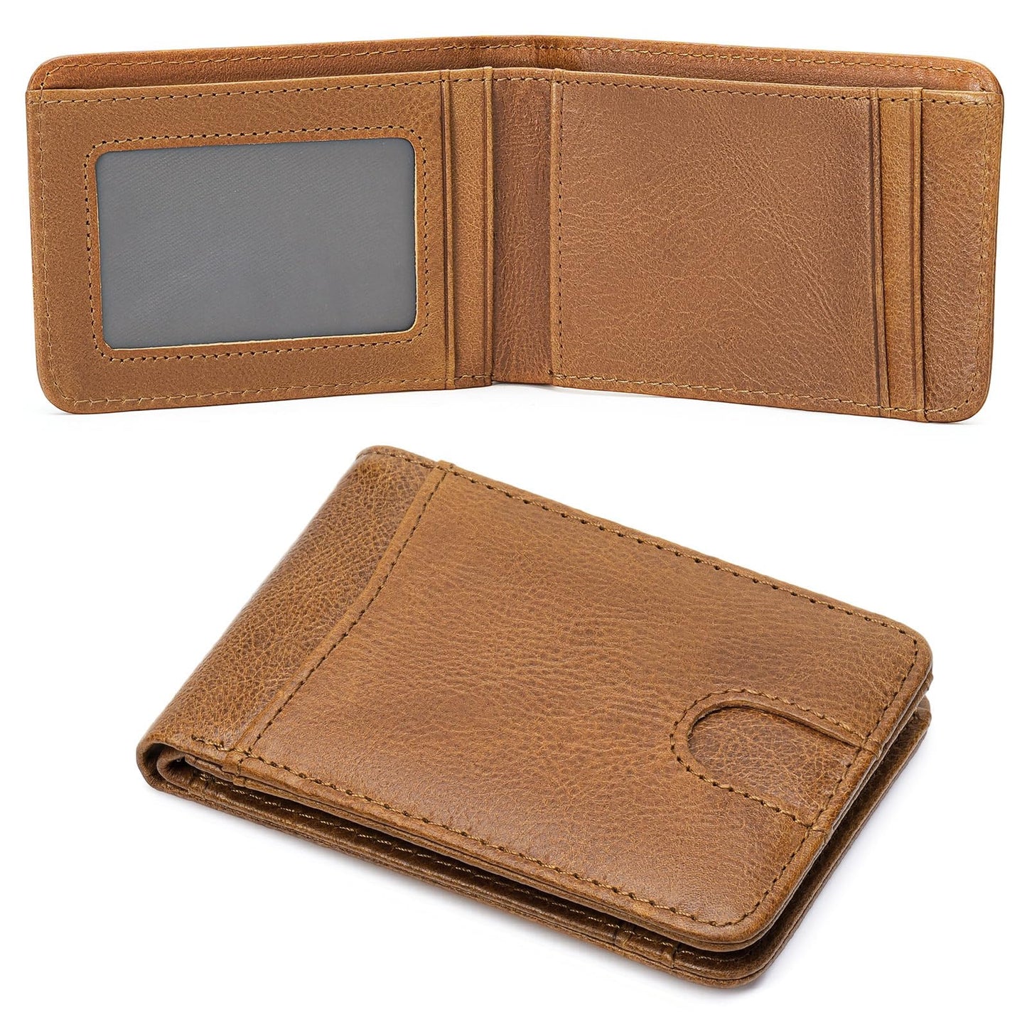 LOUEBICA Genuine Leather Wallet for Men RFID Blocking Bifold Slim Minimalist with Front Pocket Wallets Men Gift