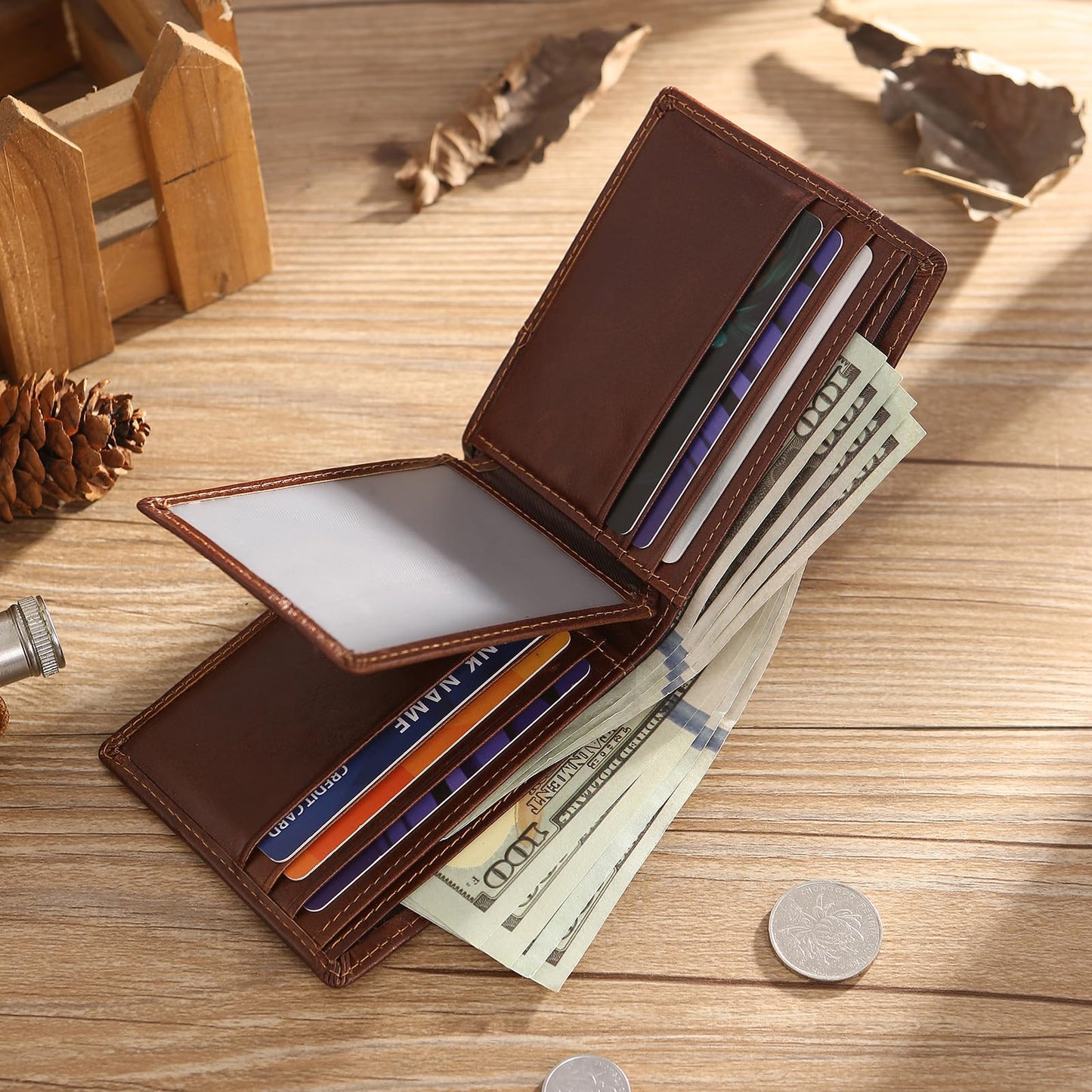 Personalized Genuine Leather Wallet for Men with Custom Name & Initial – Fathers Day Gift for Dad, Husband,Boyfriend– RFID Blocking Bifold Wallet, Unique Customized Gift for Men (Style 1)