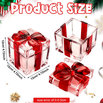 Suttmin 2 Pcs Peppermint Candy Christmas Dishes 4. 7" Crystal Box Glass Jar with Lid Red and White Dish Christmas Gift Dishes Xmas Square Sugar Bowl for Xmas Peppermint Candy Party Supply