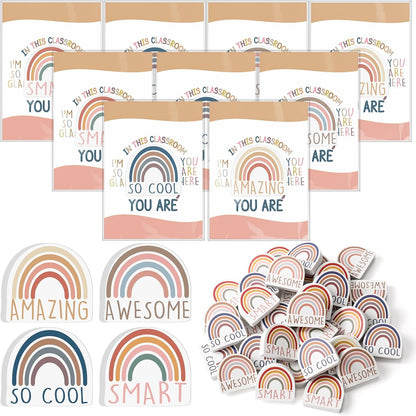 80 Sets Back to School Gifts for Students Rainbow Erasers Bulk with Greeting Cards 3D Novelty Desk Erasers for Kids Birthday Party Favors Classroom Rewards