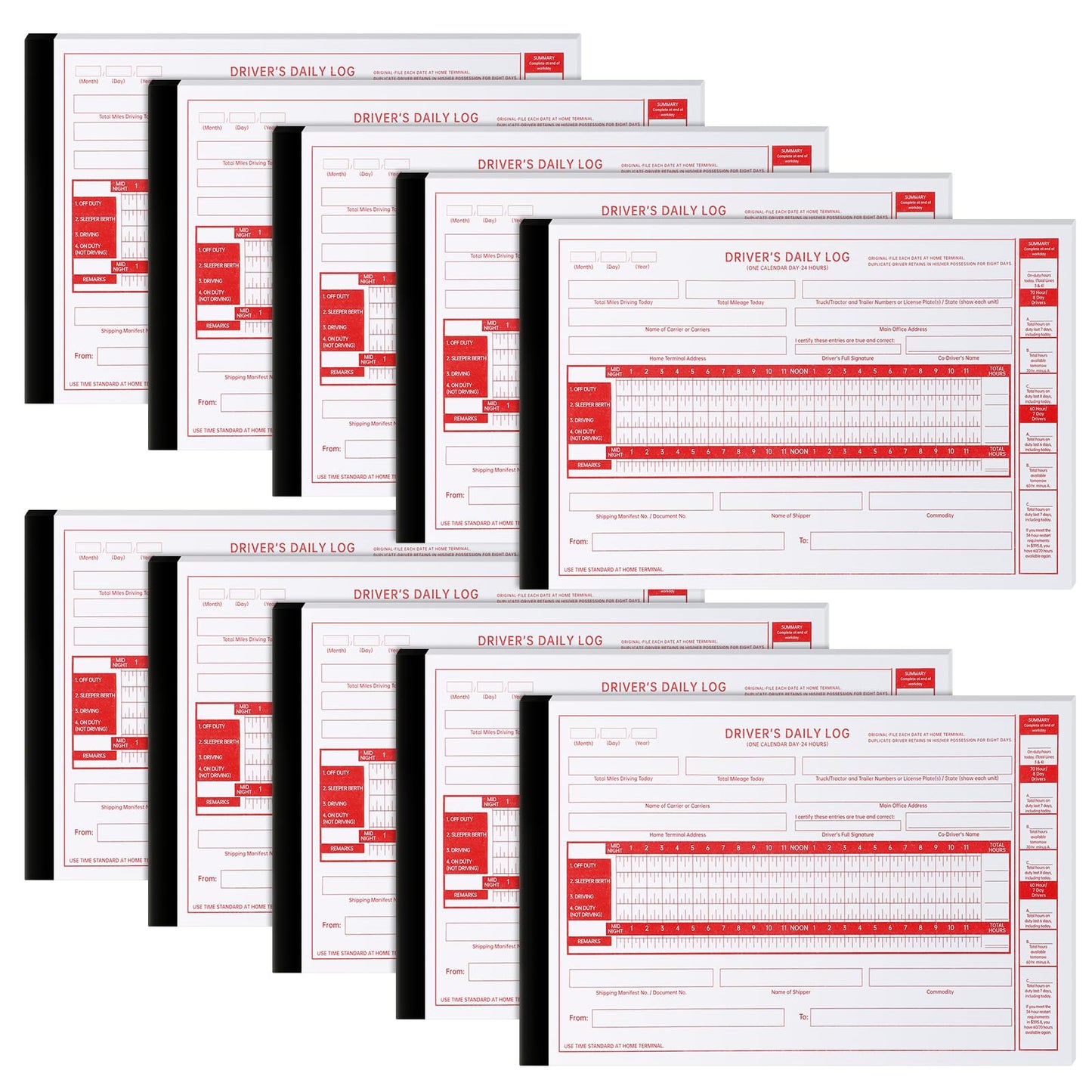 Weekgrat 10 Pack 2026 New Driver Daily Log Book 8.5" x 5.5" Log Book with Detailed Driver Vehicle Inspection Report Recap for Truck, 2-Ply Carbonless (Typical)