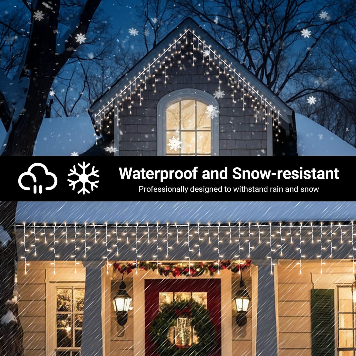 LAMPHOME Warm White Christmas Icicle Lights, 6.2Ft 20 Drops 100LED Connectable Waterproof Lights for Xmas, Thanksgiving Day, Party, Patio, Courtyard, Window, Fence Decor