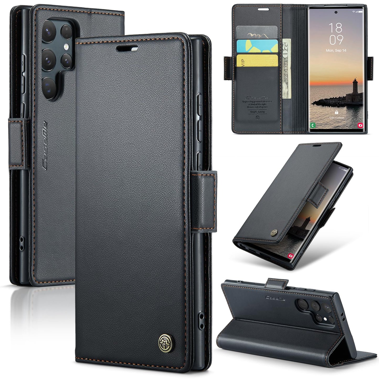 Rerzoiro Case for Samsung Galaxy S24 Ultra Wallet Case, RFID Blocking PU Leather Flip Folio Cover Card Holder Kickstand Shockproof Phone Case Compatible with Samsung Galaxy S24 Ultra, Black