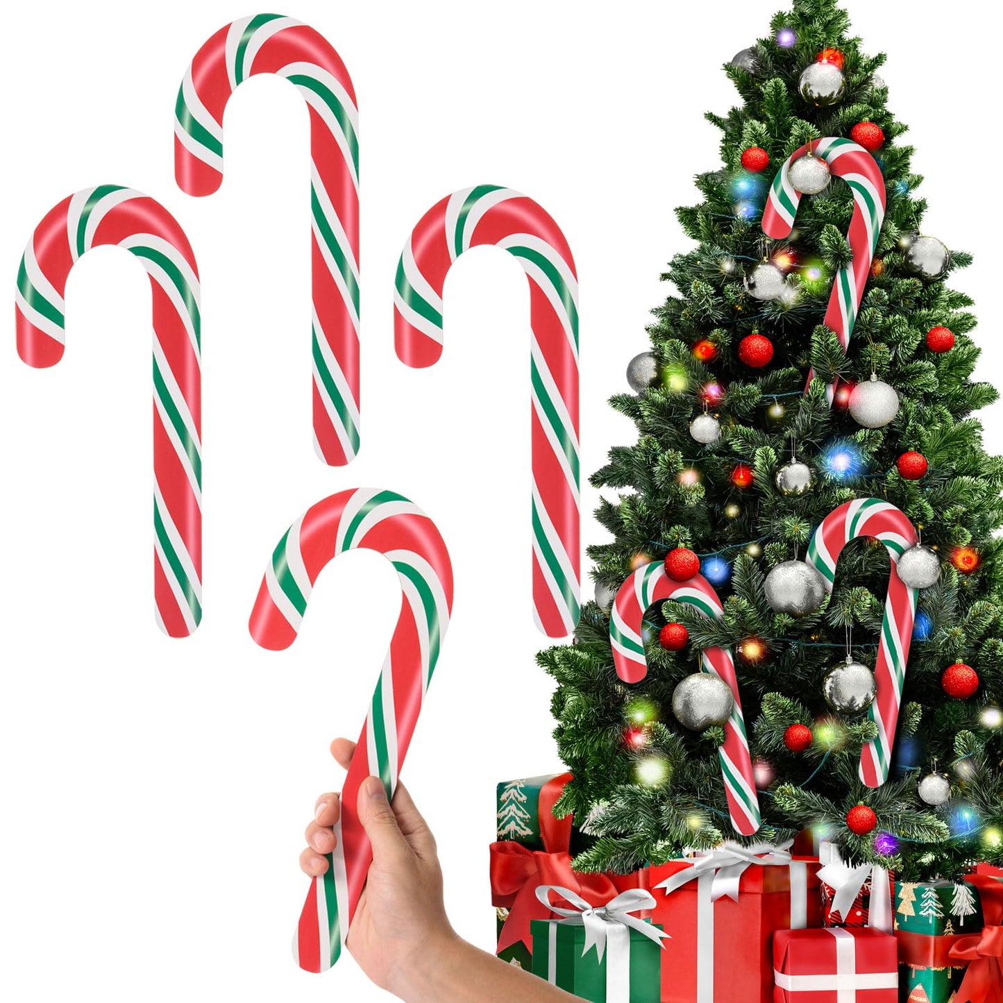 AWIZOM 12 Pcs 11.8 Inch Large Christmas Candy Canes Decorations Red White Green Wooden Candy Cane Ornaments Rustic Christmas Tree Hanging Decorations for DIY Crafts Xmas Holiday Party Supplies