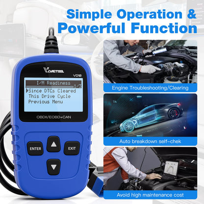 VDIAGTOOL VD10 OBD2 Scanner Code Reader Car Diagnostic Tool Engine Fault Code Reader for Turn Off CEL with Freeze Frame/I/M Readiness for All OBDII Protocol Cars,obd2 Scanner Diagnostic Tool