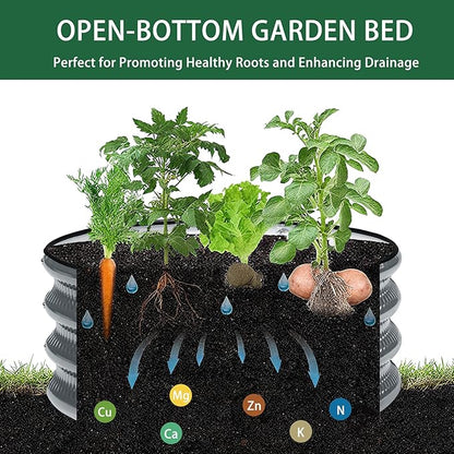 2 Pcs 2x2X1 FT Round Galvanized Raised Garden Bed Kit, Gray Outdoor Planter Garden Bed, Metal Raised Box for Vegetables, Fruits, Flowers & Herbs