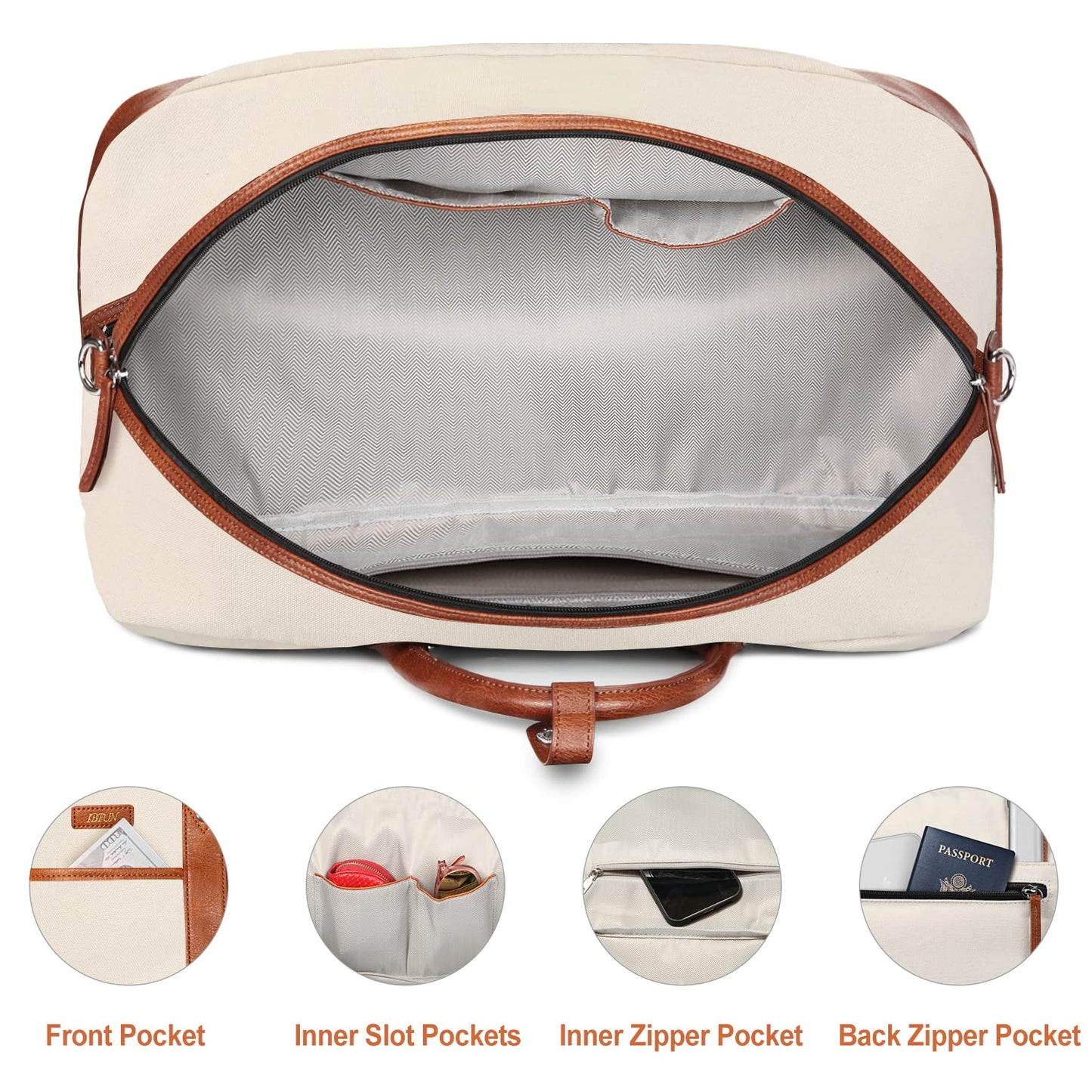 IBFUN Weekender Bag for Women, Large Overnight Bag Canvas Travel Duffel Bag Carry On Tote with Shoe Compartment 21" 3Pcs Set