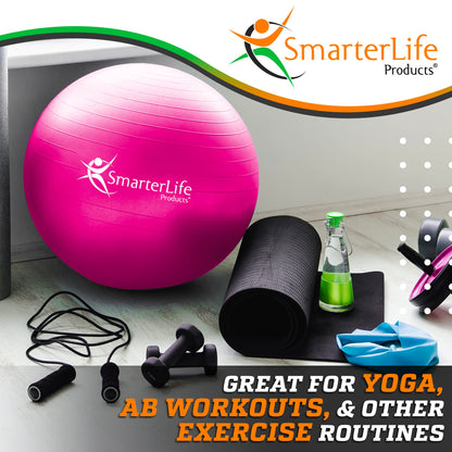 SmarterLife Exercise Ball Yoga Ball for Fitness, Balance, Stability, or Pregnancy, Gym Ball for Core Workout, Physical Therapy, Yoga Ball Chair for Office, Anti-Slip Anti-Burst
