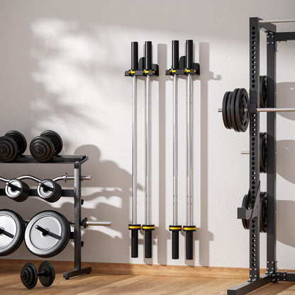 JNIHEEP Barbell Holder,Garage Gym Bar Wall Rack with 2 Bar Holders for Hanging Olympic Barbells, Curl Bars, Chains,Resistance Band,and ect,Holds Under 33mm Bar Size(Black)
