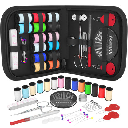 Coquimbo Sewing Kit Christmas Gifts for Grandma, Mom, Adults, Kids, Beginner, Traveler, Emergency, Portable Sewing Supplies Contains Soft Tape Measure, Scissors, Thread, Sewing Needle etc(Black, S)