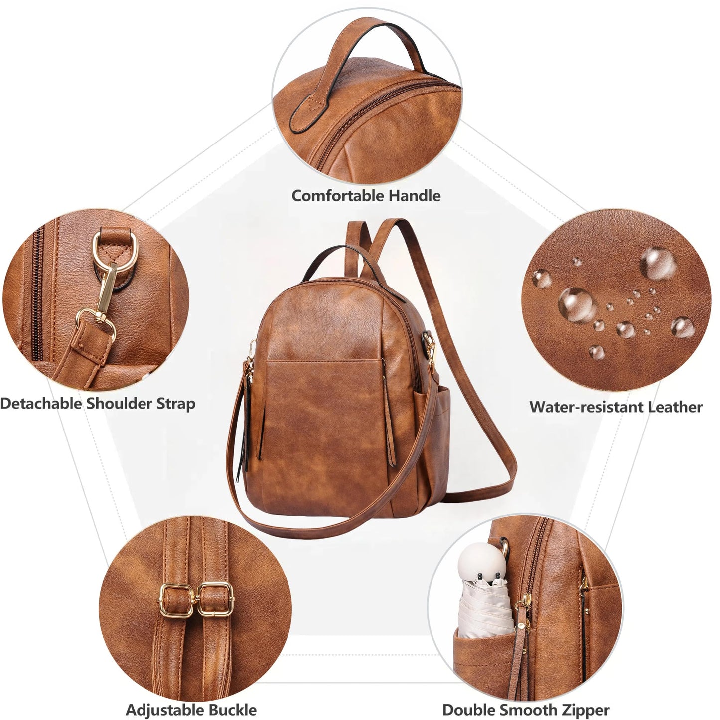 CTTOVIS Small Backpack for Women Designer Leather Mini Backpack Purse Ladies Fashion Roomy Shoulder Handbag (Caramel-3)
