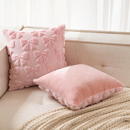 MIULEE Pink Bow Pillow Covers Coquette Room Decor Aesthetic Set of 2 Spring Decorative Cute Girl Soft Plush Faux Pillowcase for Preppy Room Decor Bedroom Couch,24x24 Inch