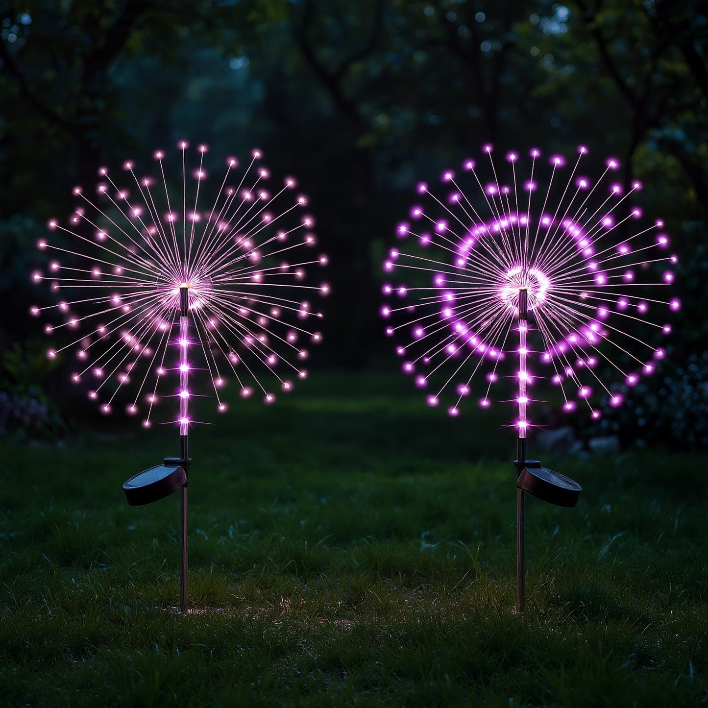 2 Pack 250LED Solar Garden Lights Outdoor, Dual Lighting Modes Firework Lights Solar Powered, Waterproof Twinkle Fairy Light Outside for Yard Patio Pathway Christmas Party Decorative（Purple