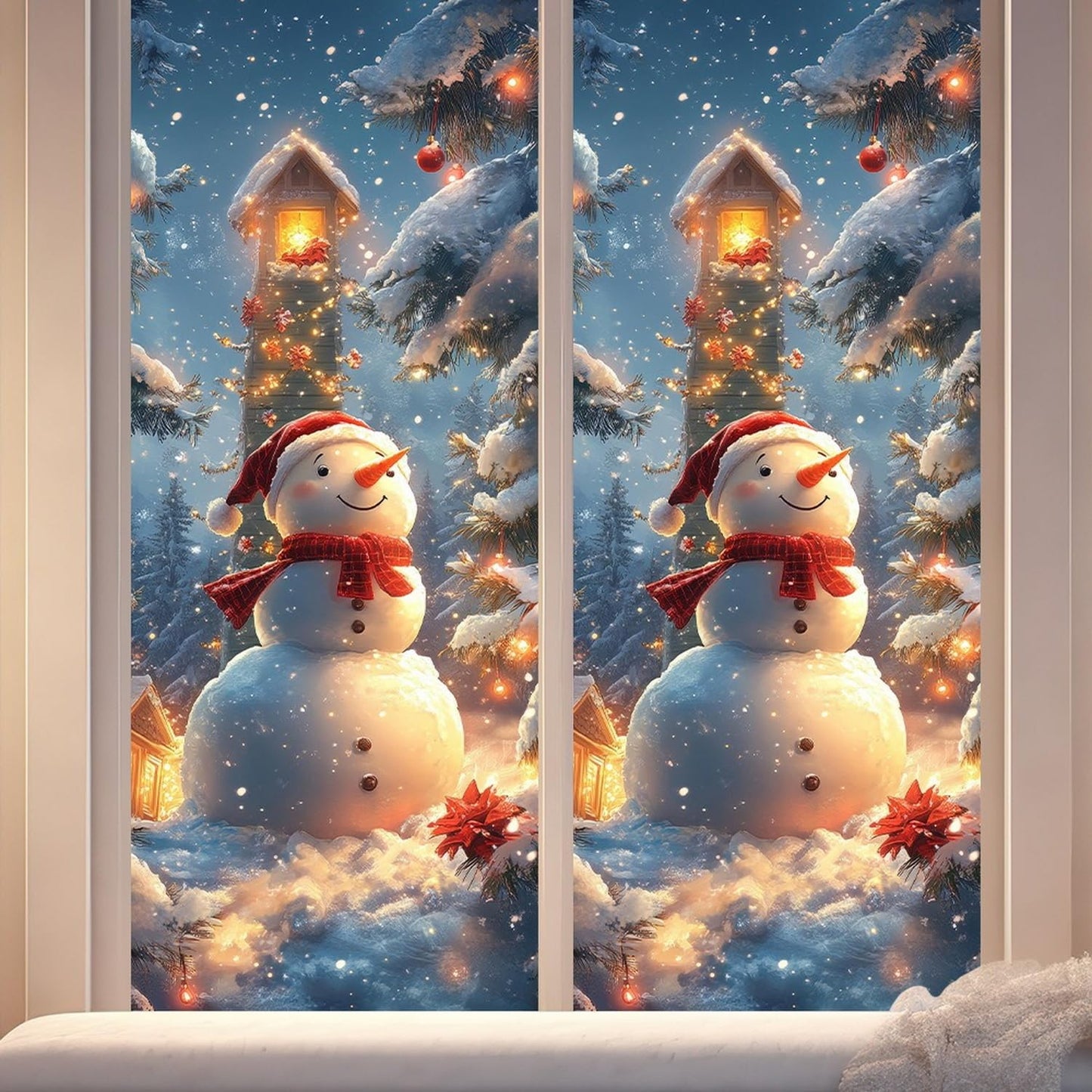 Christmas Window Film Snowman Stained Window Film Decorative Privacy Window Clings for Glass Covering Static Stickers Christmas Snowman Windows Cling for Xmas Home Window & Glass Door Decor