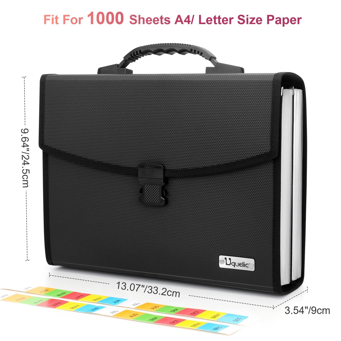 Uquelic 26 Pockets Expanding File Folder Organizer - Upgraded Durable Buckle, Accordion Folder Base with Ergonomic Portable Handle/Large A4 Letter Size Document Organizer, Folders with Pockets