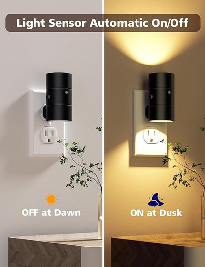 Night Lights Plug Into Wall,Dimmable LED Nightlight with Dusk to Dawn Sensor,0-100LM Adjustable Brightness,3 Color Temperatures,Night Light for Hallway Bathroom Stair Bedroom,Black,4 Pack