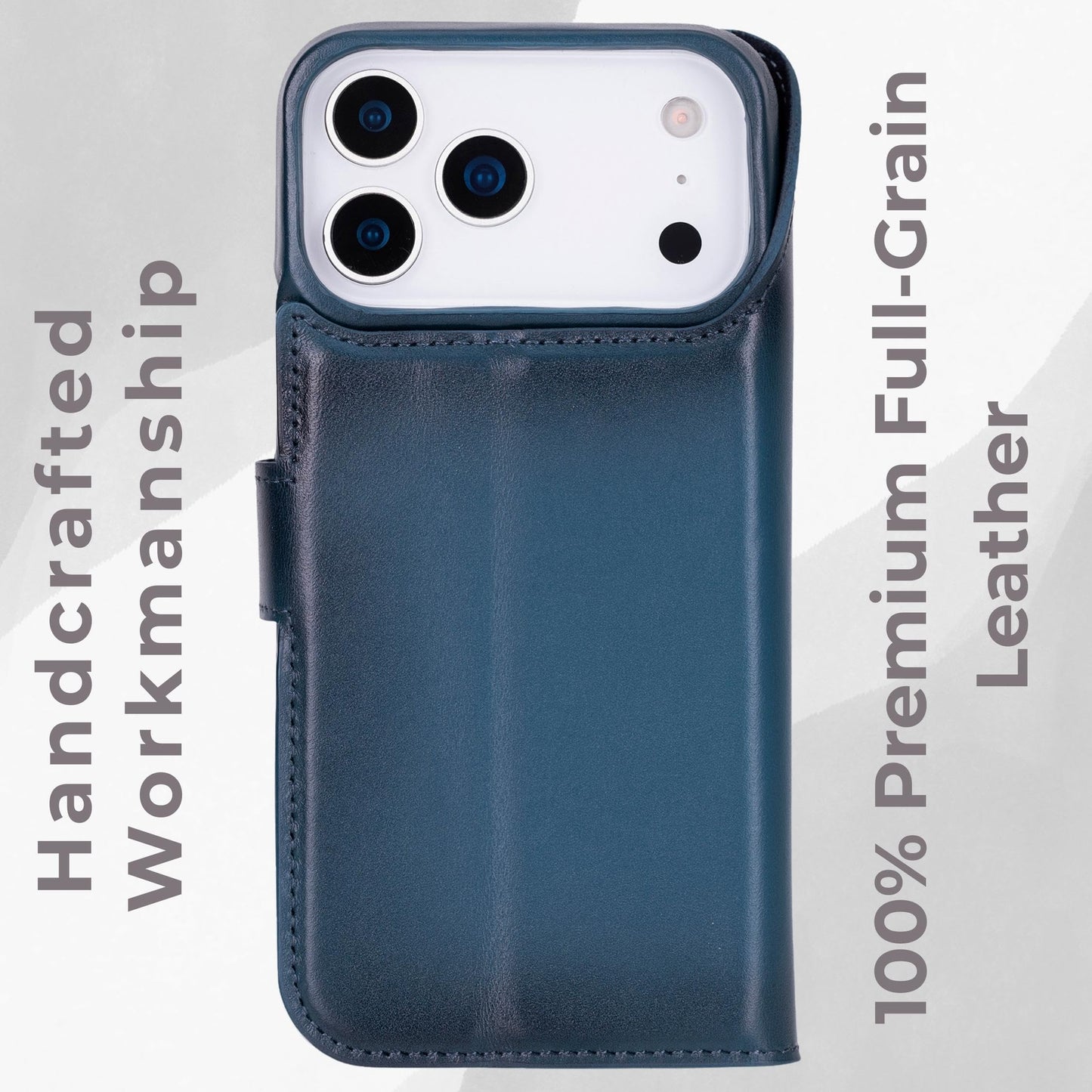 VENOULT Leather Wallet Case for iPhone 17 Pro Max, Full Grain Genuine Leather, Magnetic Detachable, 4 Card Holder, Buesiness Style, Compatible with MagSafe, RFID, Handmade (Admiral Blue)