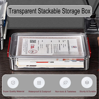 PeoTRIOL Clear File Storage Box with Lids, A4 Storage Box for 8"x11" Paper, Plastic A4 Container, Stackable Magazine File A4 Paper Project Case Bins, Desk Organizer Office Invoice Document