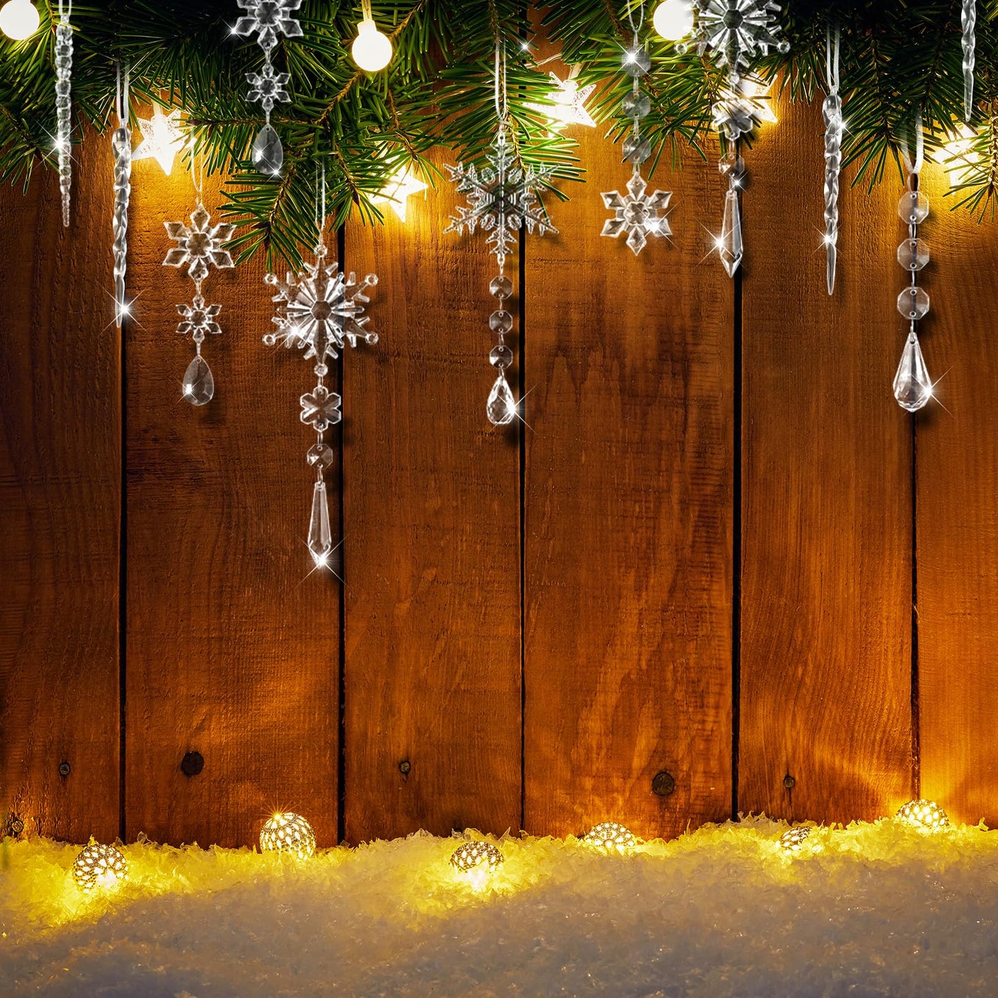 100 Pcs Christmas Tree Decoration Crystal Ornaments Hanging Snowflake Icicle Drop Crystal Christmas Ornaments for Tree Winter Wonderland Party Supplies