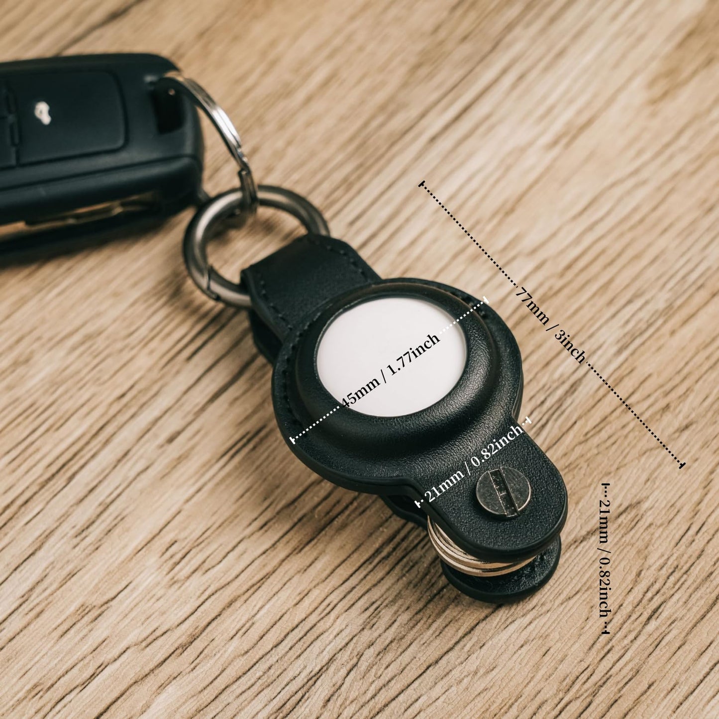 CAXGEK Compact PU Leather Key Organzier for Apple AirTag. [Black, without Airtag]