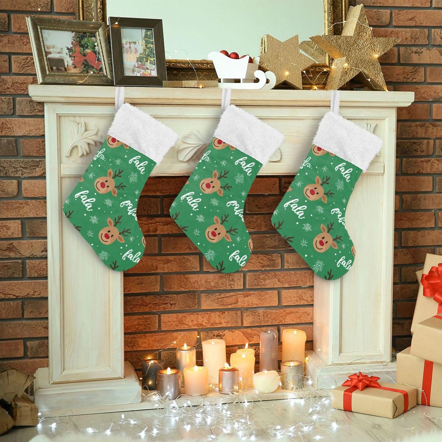 Christmas Reindeer Head Christmas Stockings Xmas Stocking Large Candy Fireplace Hanging Socks 1 Pcs Xmas Decor Holiday Family Party 12 x18 Inch