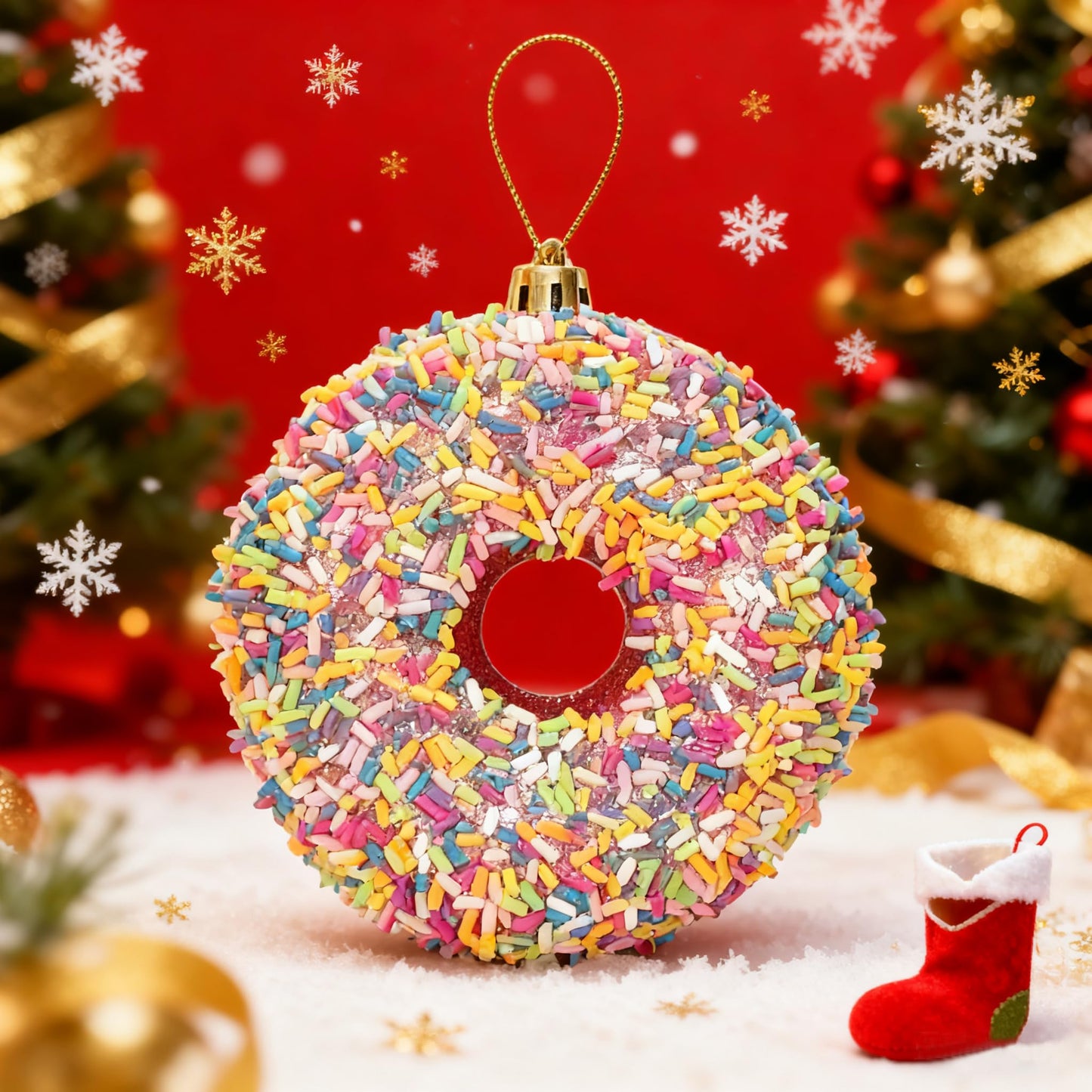6Pcs 3.4inch Christmas Dessert Donut Candy Land Ornaments Decoraion,Hanging Candy Cane Crafts for Xmas Tree Décor,Ideal for Xmas, New Year, Birthdays, Weddings & Home Parties