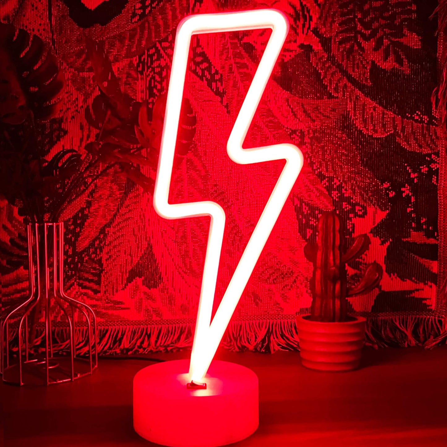 VIFULIN Lightning Bolt Neon Signs Red Lightning Neon Sign Light for Bedroom, USB/Battery Operated Thunder Lamp Neon Sign, Stand Lightning Shape LED Sign Decor for Shelf Desk Table Game Room Man Cave