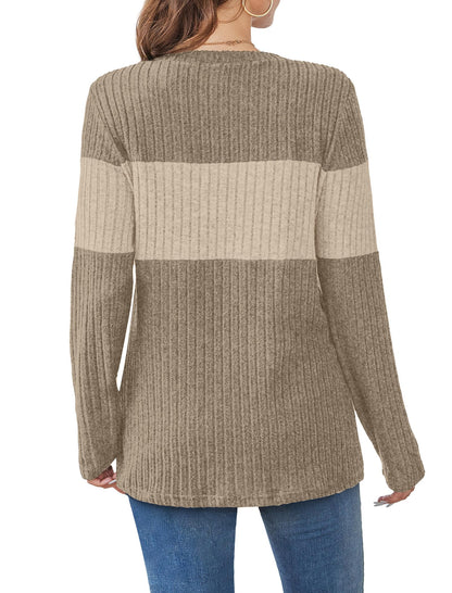 WIHOLL Womens Sweaters Trendy Color Block Tops Long Sleeve Shirts Fall Outfits Early Fall Fashion 2025 Winter Clothing