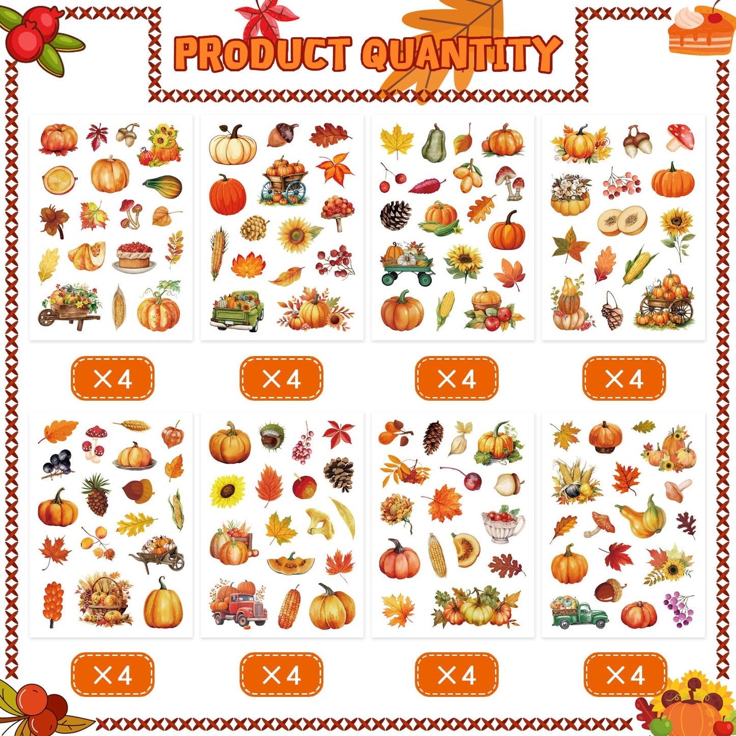 32 Sheets Fall Theme Sticker, Pumpkin Stickers, Hello Autumn Sticker, Thanksgiving Stickers for Kids, Fall Harvest Food Pumpkin Maple Leaves, Thanksgiving Party Favors Supplies