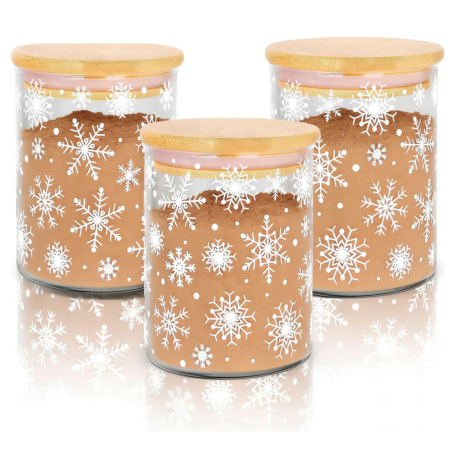 JarThenaAMCS 3Pcs Christmas Glass Storage Jars White Winter Snowflake Clear Canisters Set with Airtight Lid Cookie Candy Storage for Xmas Party Home Kitchen Countertop Decor