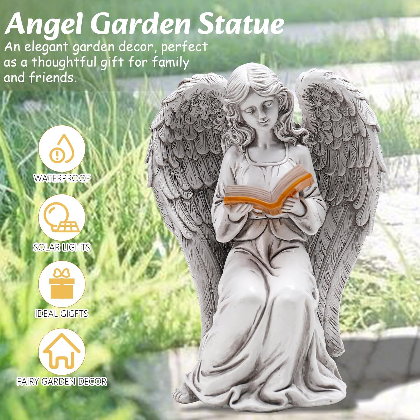 Angel Statue for Garden - 7.88 inches Guardian Solar Garden Statue, Gardening Gifts for Mom Grandma Lawn Ornaments Figurines for Outdoor Decor