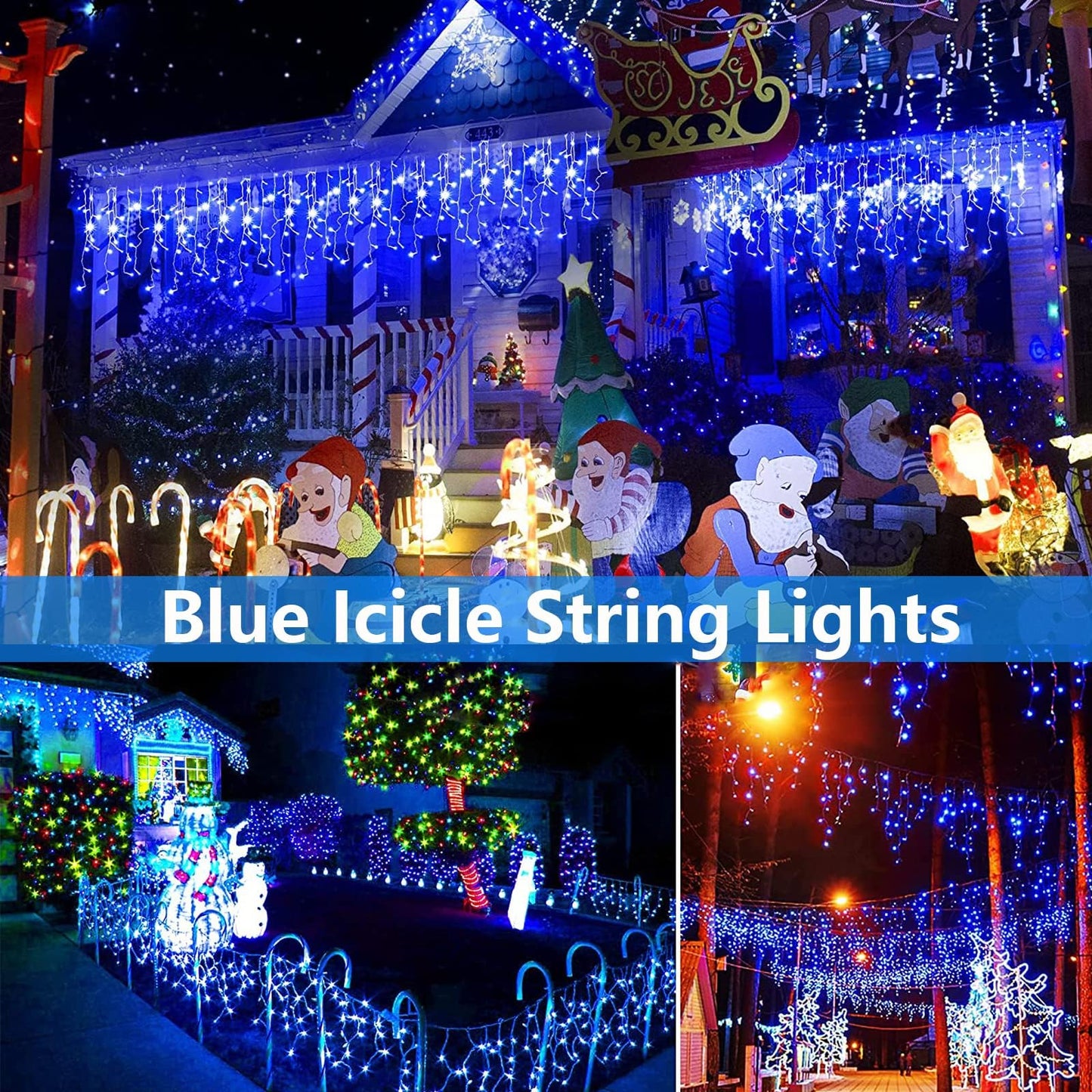 Joomer Christmas Icicle Lights - 33FT Plug in String Lights Waterproof, 8 Modes Timer Connectable Outdoor String Light for Christmas Party, Eaves, Roofs, Xmas Decorations (Blue)