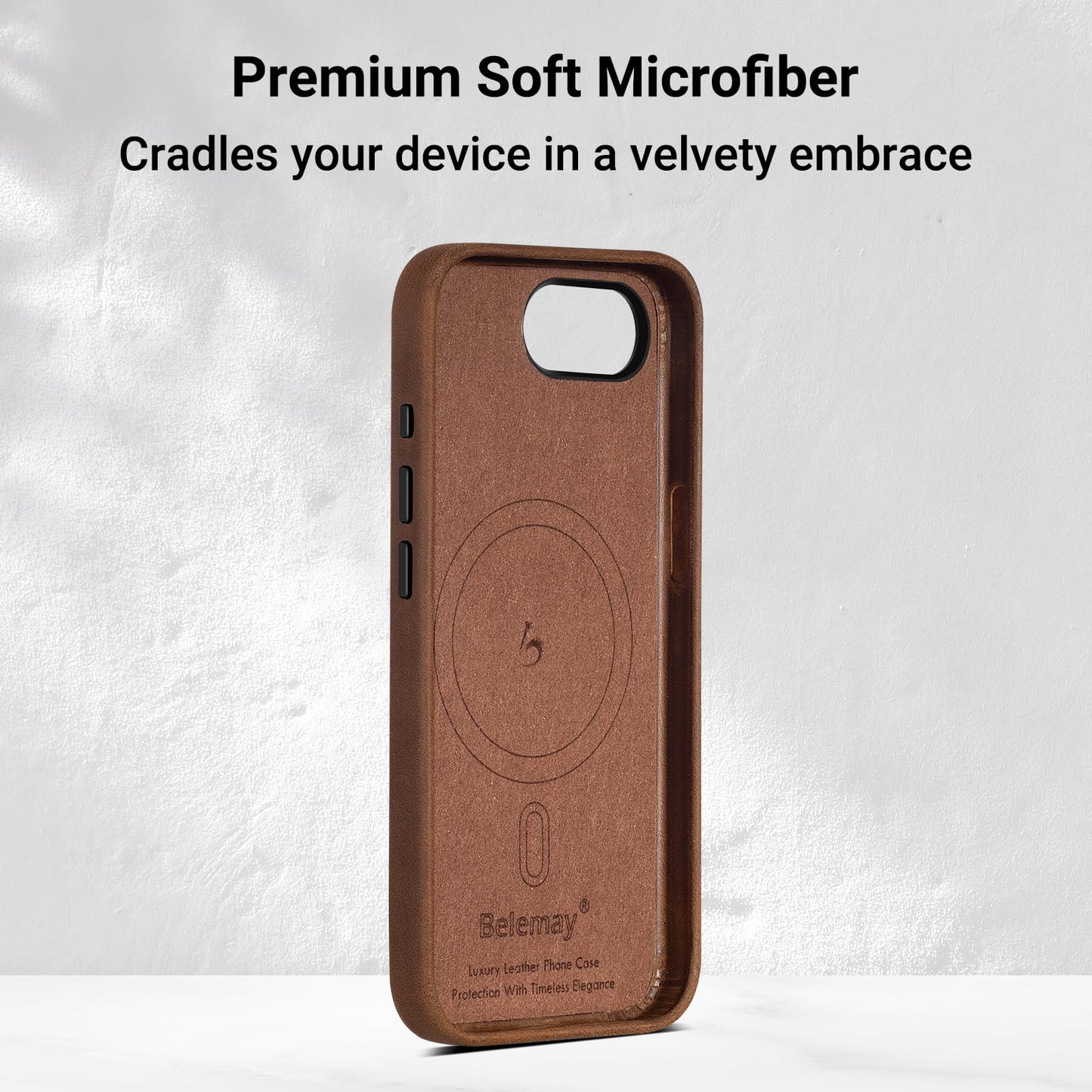 Belemay Handcrafted Crazy Horse Leather Case for iPhone 17e / iPhone 16e, Compatible with MagSafe, Vintage Aesthetic, Two-Tone Effect, Unique Patina, Metal Buttons Cover (6.1"), Vintage Brown