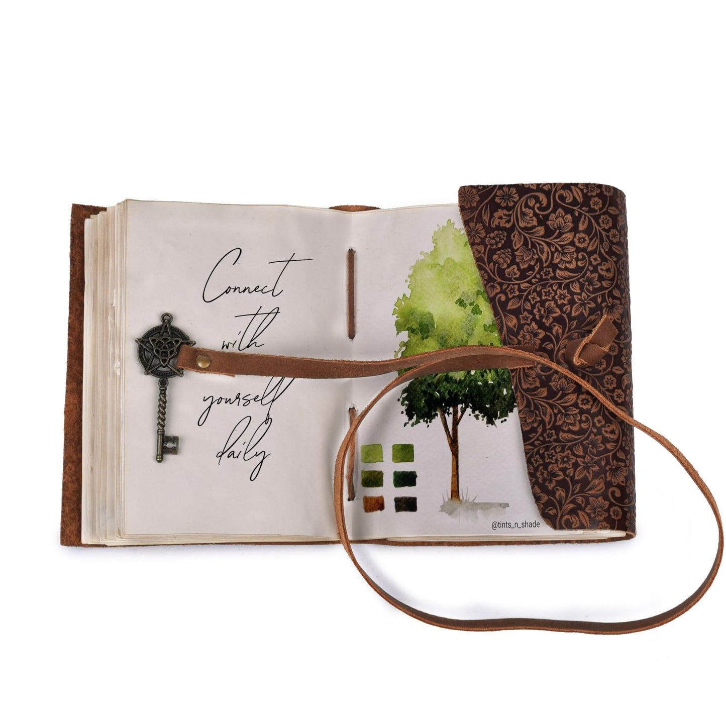 LEATHER VILLAGE Handmade Leather Bound Floral Embossed Journal for Women | 260 Pages Blank of Vintage Paper Writing, Sketchbook, Notebook - Rustic Brown - 10X7 Inches