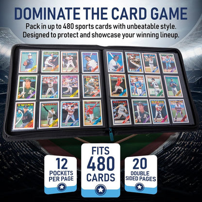 Premium TCG Card Binder For 480 Side Loading Pockets | Sports Trading Card Binder 12 Pocket Zipper, Collectible Trading, Magic, MTG, Baseball, Football Ringless Storage Organizer Album.