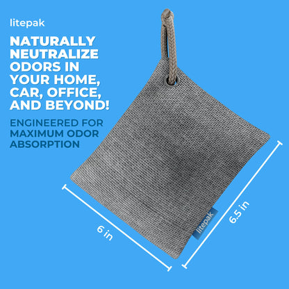 Litepak Activated Charcoal Bags Odor Absorber, (8 Pack, Large), Bamboo Charcoal, Natural Car Air Purifier, Closet Deodorizer, and Odor Eliminator For Home (8x200g)