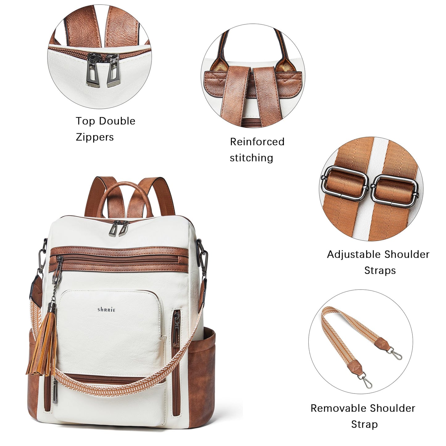 Shrrie Fashion Vegan Leather Backpack Purse for Women,Fits 15.6 Inch Laptop for Work Travel School