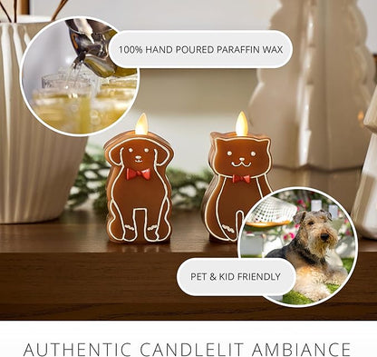 Luminara Flickering Flameless Candle 2.3" x 4.3", Battery Operated & Timer Function, Remote Ready (Sold Separately), Gingerbread Dog Moving Flame LED Light Figural Candle for Christmas Holiday Display