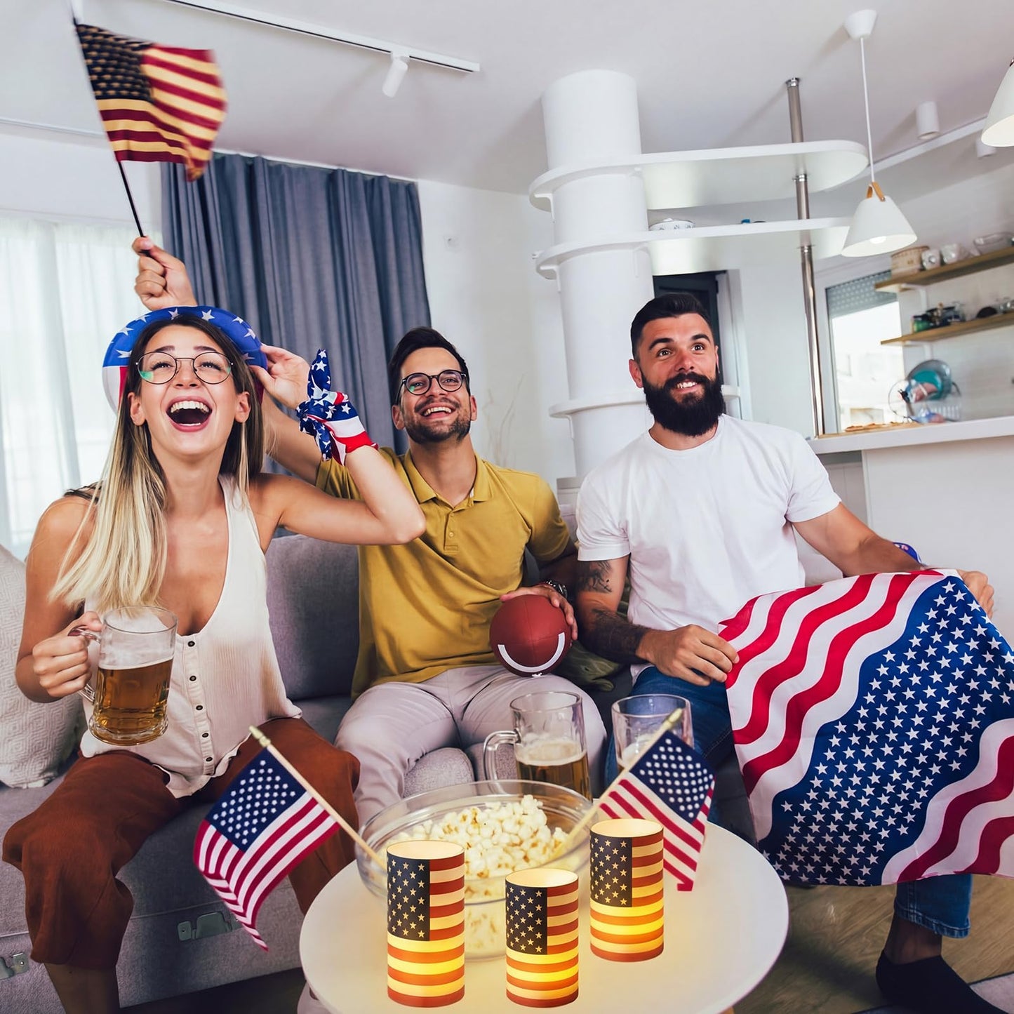 Baquler 3 Set 4th of July Flameless Candles Patriotic USA Flag Flameless Candles 250th Anniversary Lampshade with LED Tea Lights National Flag Candle Decoration for Independence Tabletop Home Decor