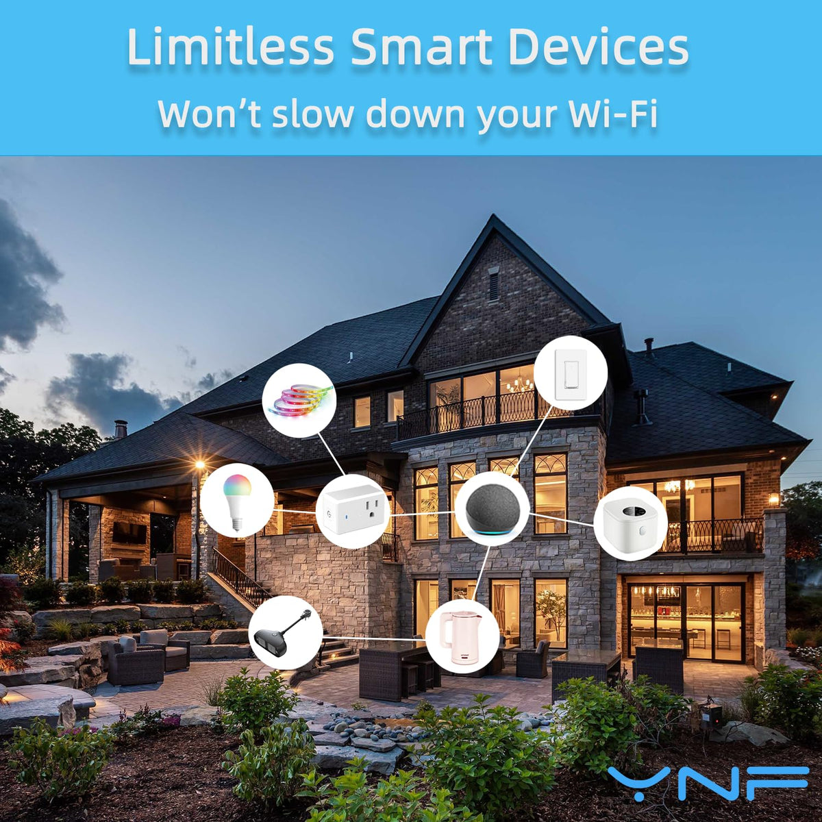 YNF Smart Plug, Simple Setup with One Voice Command, Works with Alexa Only, Remote Control with Timer Function, Bluetooth Mesh Outlet, Alexa Echo Required （2 Pack）