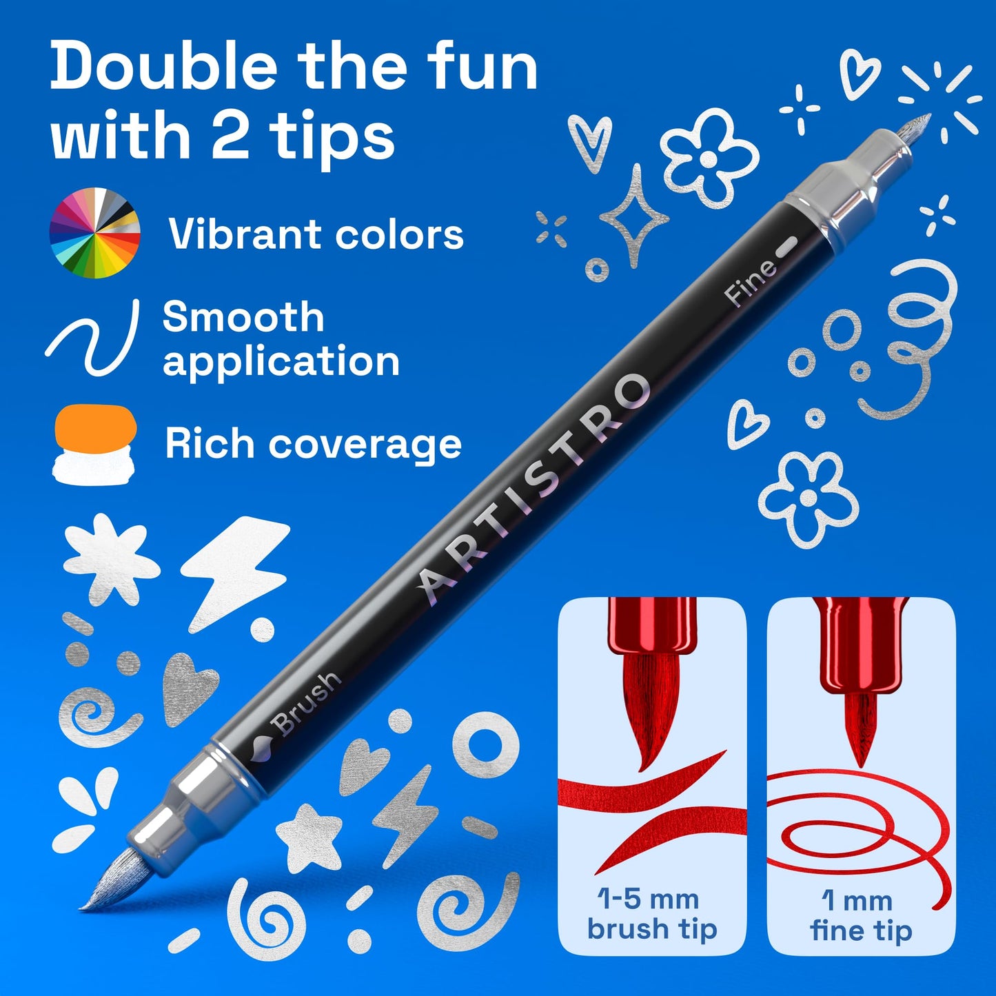 ARTISTRO 36 Metallic Acrylic Paint Markers - Paint Pens for Drawing, Brush + Fine Tips - For Fabric, Rock, Glass, Wood, DIY - Art & Craft Supplies for Adults, Teens, Kids - Teacher Appreciation Gift