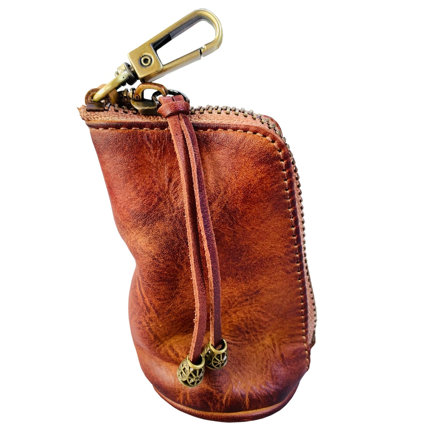 duyugeng Genuine Leather Key Pouch with Belt Clip, Vintage Key Holder Coin Purse with Key Ring, Compact EDC Key Organizer for Men, Clip On Jeans Key Case