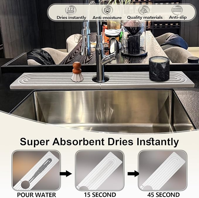 Faucet Mat For Kitchen Sink, Sink Stone Quick Dry Around Faucet, Super Absorbent