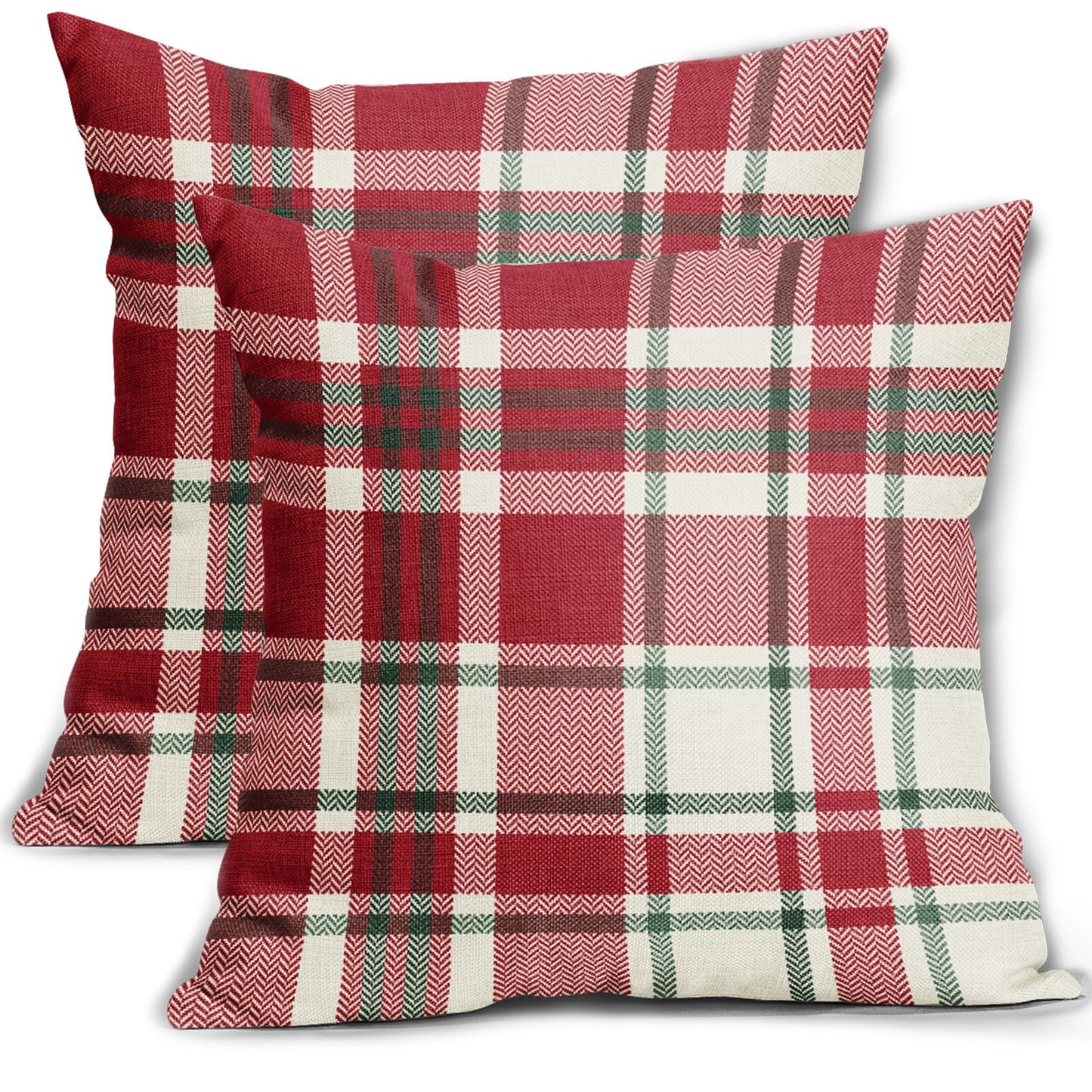 Christmas Plaid Pillow Covers 18x18 Set of 2 Red Green Cream Buffalo Checkered Decorative Tartan Pillowcases Xmas Winter Holiday Outdoor Rustic Farmhouse Throw Cushion Case Decor for Couch Sofa Bed