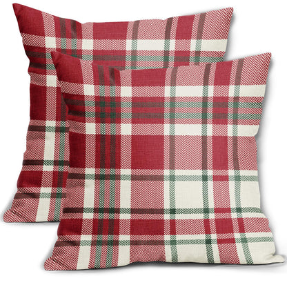 Christmas Plaid Pillow Covers 18x18 Set of 2 Red Green Cream Buffalo Checkered Decorative Tartan Pillowcases Xmas Winter Holiday Outdoor Rustic Farmhouse Throw Cushion Case Decor for Couch Sofa Bed