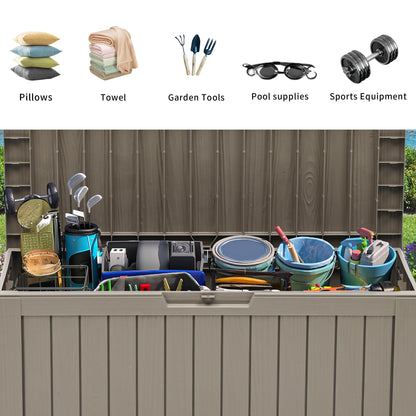 YITAHOME 72 Gallon Outdoor Storage Box w/Wheels, Resin Deck Box Indoor & Outdoor Patio Storage Box for Throw Pillows, Athletic Gear, Yard Implements (Light Brown)