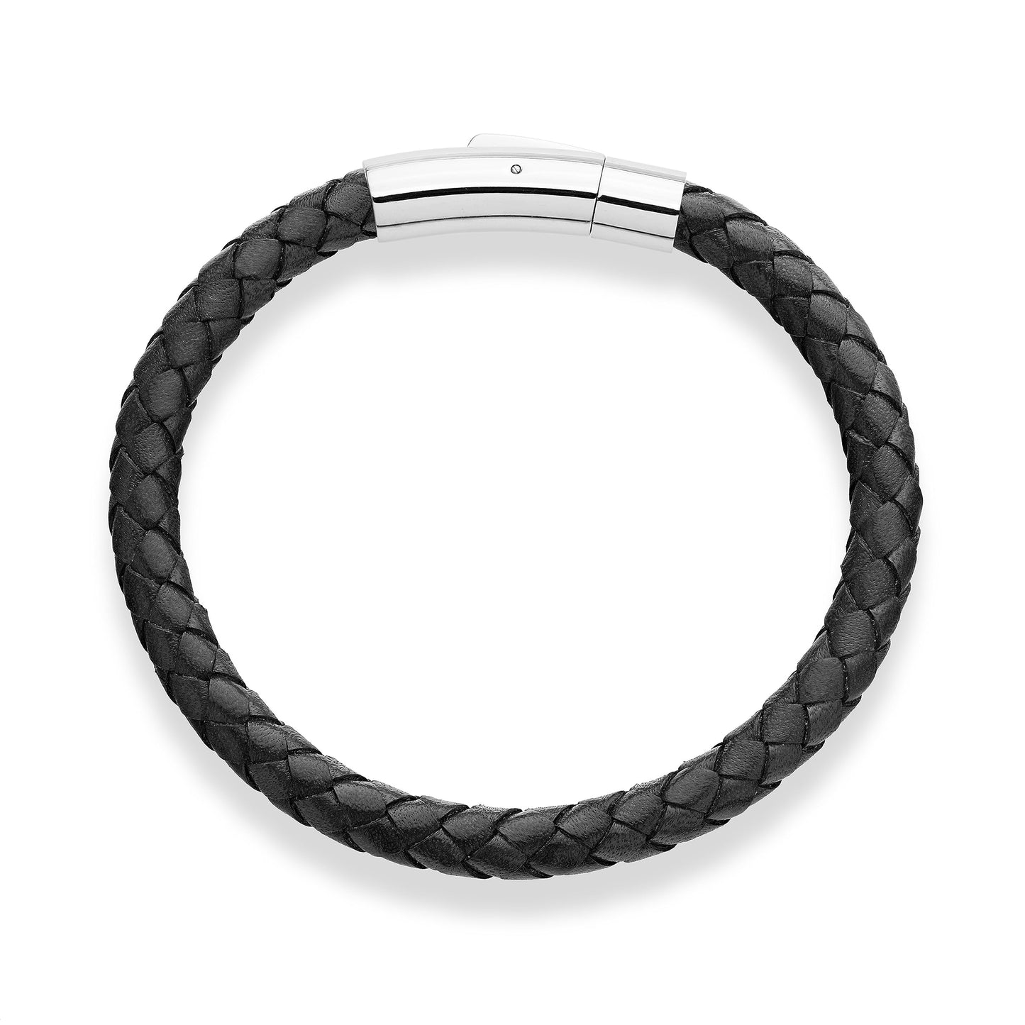 Miabella Genuine Italian Braided Leather Bracelet for Men, Stainless Steel Clasp, Made in Italy (Black, Small - 7" Length)