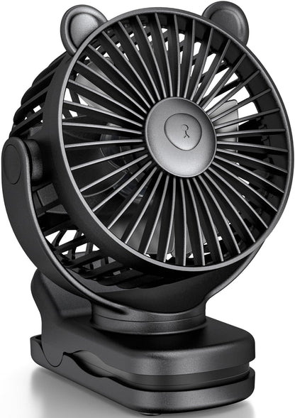 KIDEE Portable Clip on Fan, Small Desk Fan Battery Operated, 360° Rotation, Cute Design, 3 Speed, Mini Table Fan USB Rechargeable, Personal Cooling Baby Stroller Fan for Home Office Outdoor Travel
